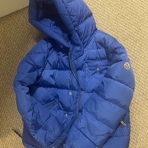 Moncler hooded blue coat